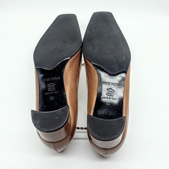 Luciano Padovan Camel Brown Leather Square Toe Pumps - Picture 5 of 11